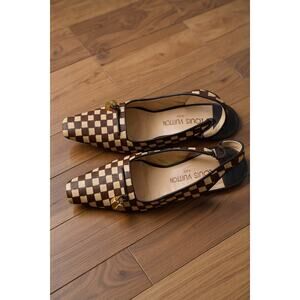 Louis Vuitton Damier Pony Hair Slingback Heels 37.5